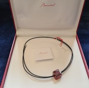 BACCARAT RUBY RED PLAYING CARD DICE CUBE NECKLACE